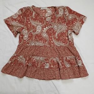 Anthropologie .Paper Crane Terracotta Paisley Blouse Size M